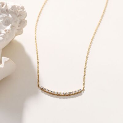 Gold chain necklace with rhinestone bar
