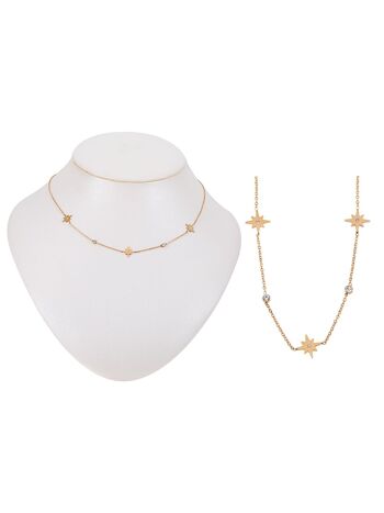 Collier chaîne dorée avec triple étoiles et strass 2