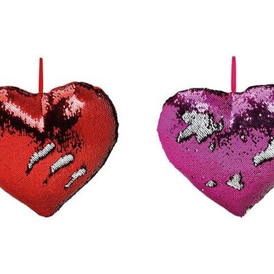 Cuscino cuore con paillettes cambia colore realizzato in velluto multicolore 2 pieghe