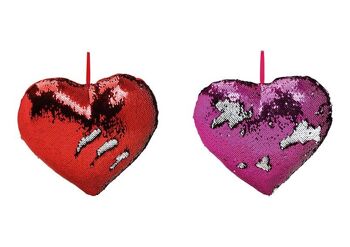 Oreiller coeur avec changement de couleur de paillettes en velours multicolore 2 plis