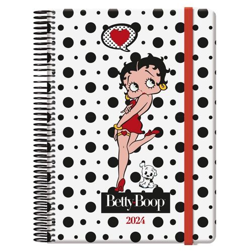 Dohe - Agenda 2024 - Día Página - Tamaño: 15x21 cm (A5) - 336 páginas - Encuadernación en espiral - Tapa dura - Betty Boop