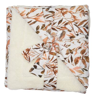 Couverture Luxe microfibre - Caramel Forest - feuillages / ivoire