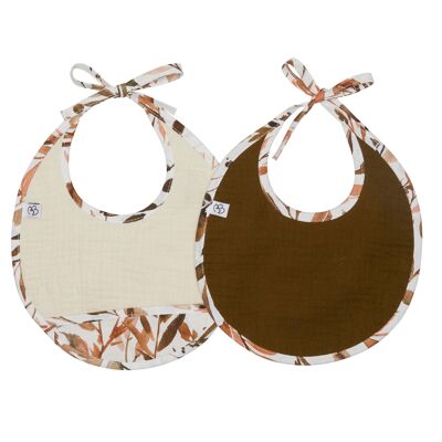 Set of 2 cotton gauze birth bibs - Caramel Forest