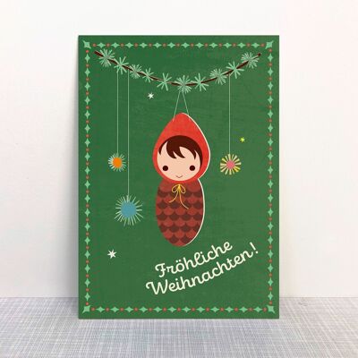 Postcard Christmas gnome branch
