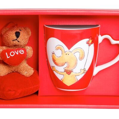 Mug en céramique "CHIEN" dans une boîte cadeau, avec un ours en peluche. Dimension 9x10cm TW-003B