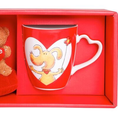 Mug en céramique "CHIEN" dans une boîte cadeau, avec un ours en peluche. Dimension 9x10cm TW-003B