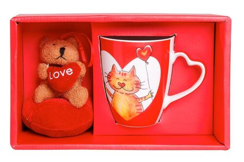 Ceramic mug "CAT" in a gift box, with a teddy bear. Dimension 9x10cm TW-003A