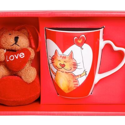 Mug en céramique "CAT" dans une boîte cadeau, avec un ours en peluche. Dimension 9x10cm TW-003A