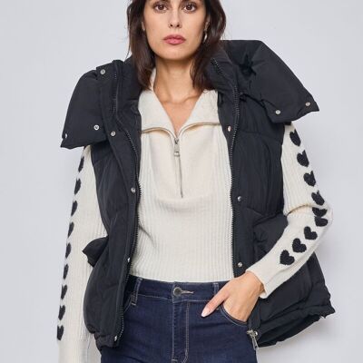 Sleeveless down jacket - short thick with removable hood