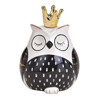 Owl with crown made of ceramic black