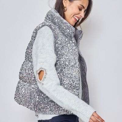 Sleeveless down jacket - short with sequins