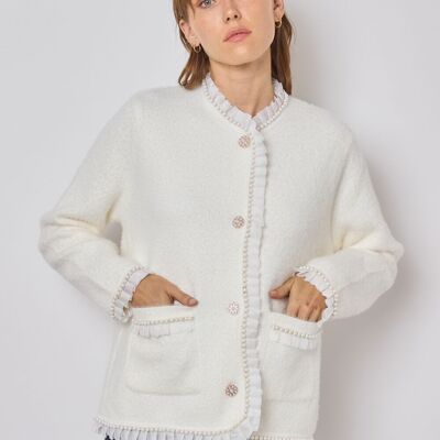 Cardigan morbido con finiture in pizzo-FM536