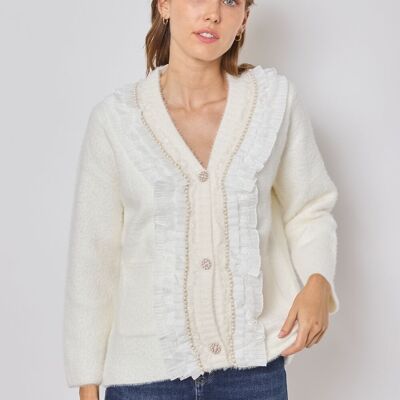 Cardigan morbido con finiture in pizzo-FM535