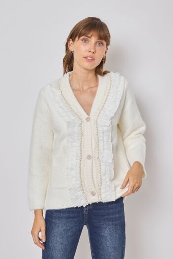 Cardigan doux avec finitions dentelle-FM535 1