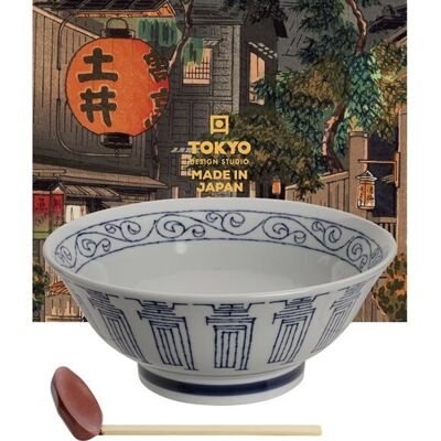 Gift box: ramen bowl + soup spoon - Kotobuki Blue