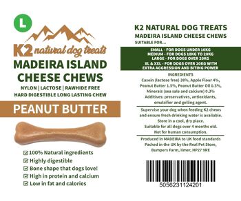 K2 Natural Dog Treats Fromage de l'île de Madère à mâcher au beurre de cacahuète Large 83 g 3