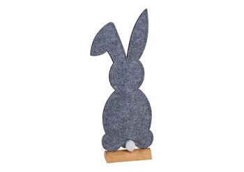 Lapin sur un support en bois en feutre gris (L / H / P) 14x41x5cm