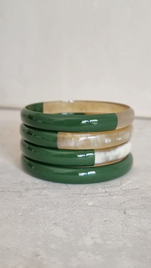 Bracelet Jonc Corne - Duo Kaki - 1 cm