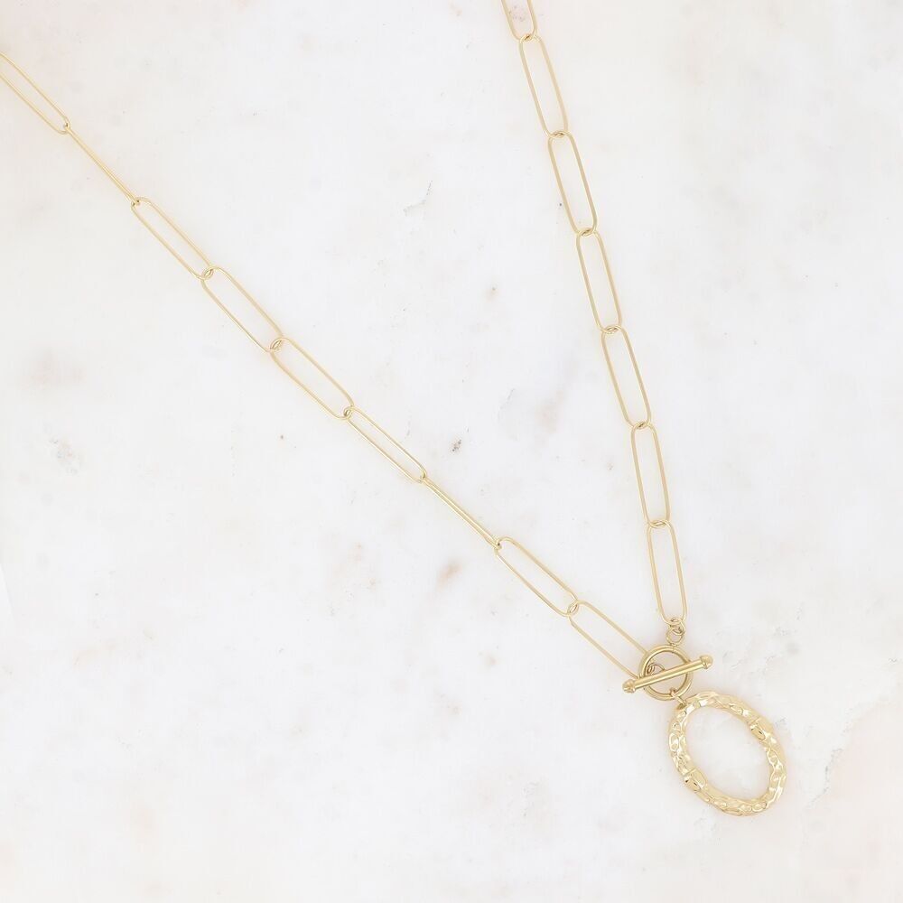 Olimpe lange Halskette – gehämmerter ovaler Ring