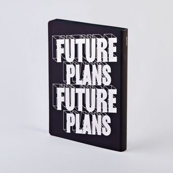 Plans futurs - Graphique L | Carnet A5+ | Journal pointillé | Grille de points de 3,5 mm | 256 pages numérotées | Papier premium 120g | cuir recyclé noir | produit de manière durable en Allemagne 2