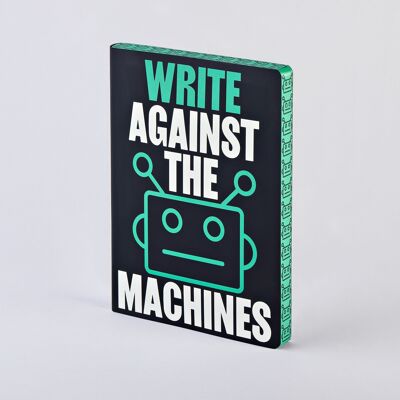 Écrivez contre les machines - Graphic L | Carnet A5+ | Journal pointillé | Grille de points de 3,5 mm | 256 pages numérotées | Papier premium 120g | cuir recyclé | produit de manière durable en Allemagne