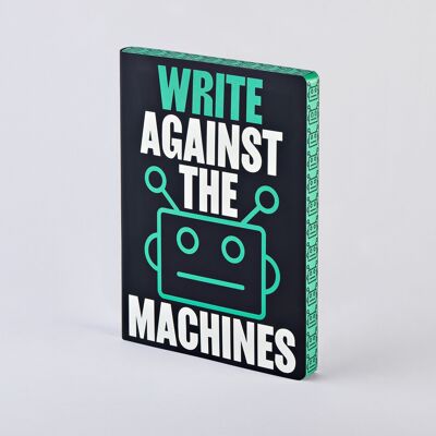 Write Against The Machines - Graphic L | Notizbuch A5+ | Dotted Journal | 3,5mm Punktraster | 256 nummerierte Seiten | 120g Premium-Papier | recyceltes Leder | nachhaltig produziert in Deutschland