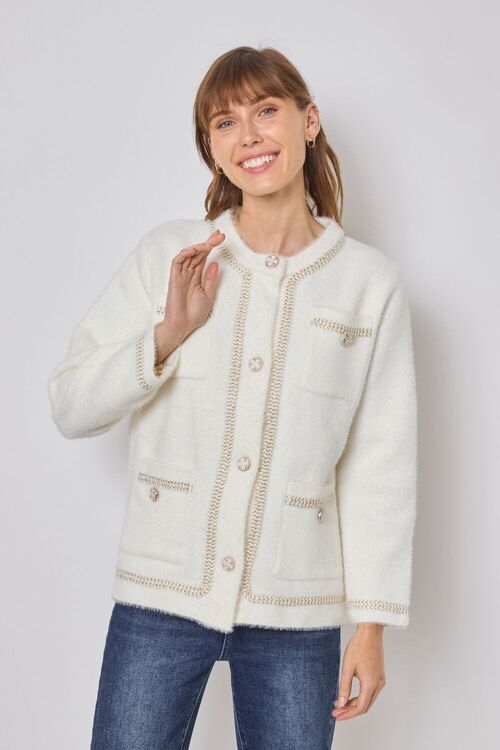 Cardigan doux avec finitions dentelle-FM531