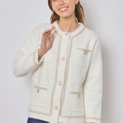 Cardigan morbido con finiture in pizzo-FM531