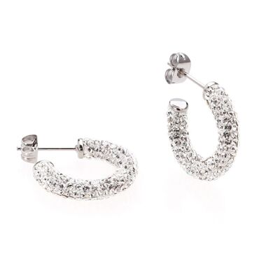 Christmas Silver Rhinestone Paving Steel Hoop Earrings