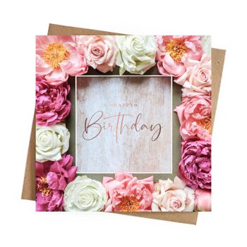 Joyeux anniversaire pivoines roses déjouées carte de vœux 3