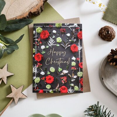 Happy Christmas Floral Foiled Greeting Card