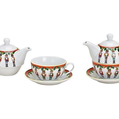 Teapot set nutcracker made of porcelain white, set of 3, (W/H/D) 16x15x15cm, 400ml/200ml