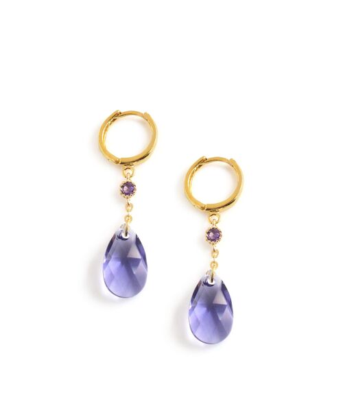 Gold hoop earrings with Tanzanite crystals