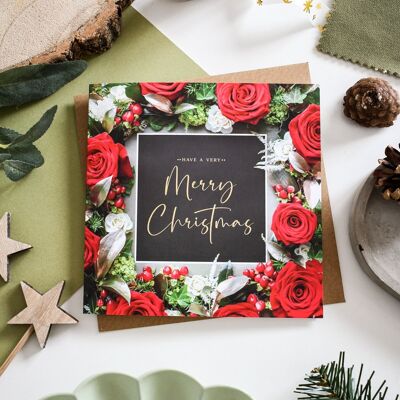 Merry Christmas Floral Foiled Greeting Card