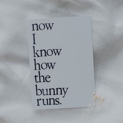 Stamped postcard "bunny runs"