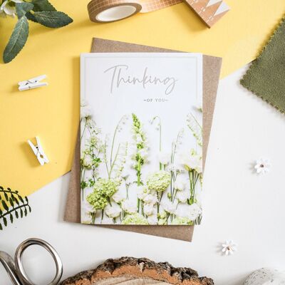 Je pense à vous carte de vœux florale déjouée