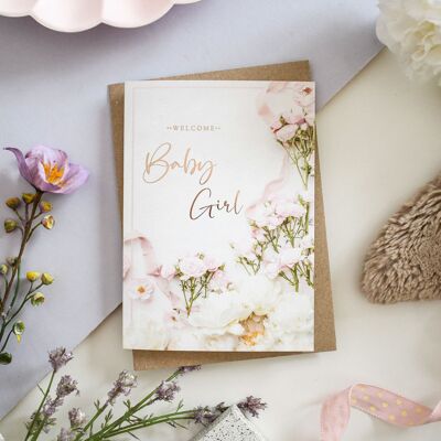Welcome Baby Girl Foiled Greeting Card