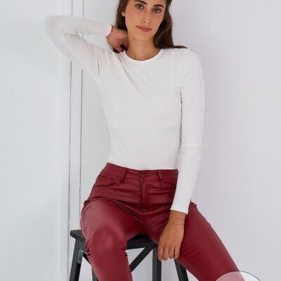 WOMEN'S SLIM FIT COATED TROUSERS "Théophile" - DARK RED