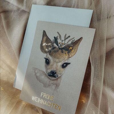 Raffinato set di cartoline di Natale "Cervo con oro"
