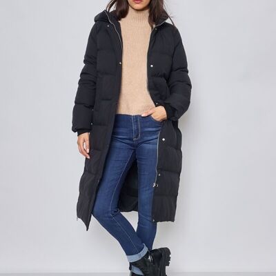 Down jacket - long hooded, side zip