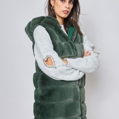 Fur coat - mid-length with hood without buttons