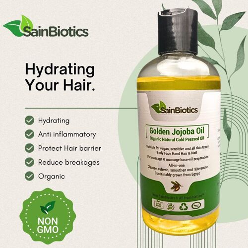Sainbiotics™ 250ml Golden Jojoba Oil Natural Unrefined Cold Pressed Oil Unscented| Suitable For Vegan Suitable For All Skin Types For Face, Body, Hand & Nail|