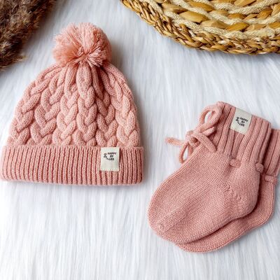 Cappello da neonato in lana merino rosa
