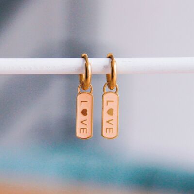 Stainless steel earrings with LOVE tag - nude/gold
