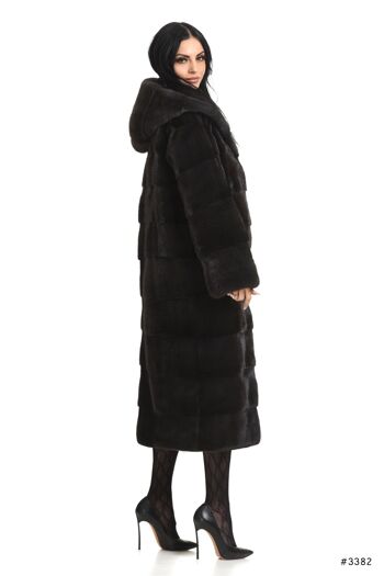 Manteau long basique en vison à capuche 3