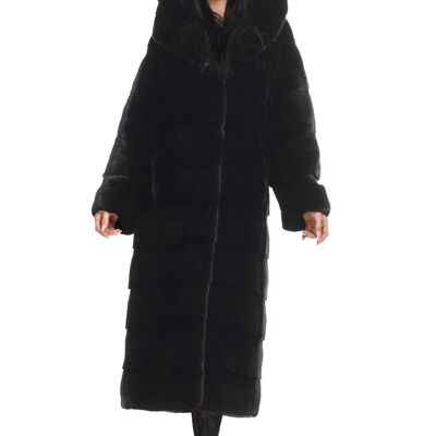 Abrigo largo de piel de visón elegante y casual con capucha.