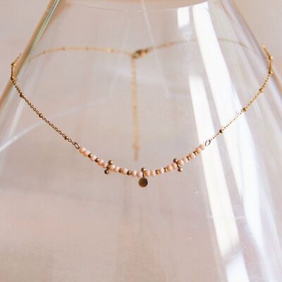 Fine stainless steel necklace with mini facets and beads - nude/gold