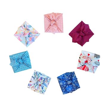 Ensemble Furoshiki de 7 serviettes cadeaux en tissu simple face 1