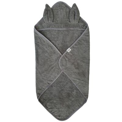 Organic Hooded Baby Towel rabbit grey GOTS