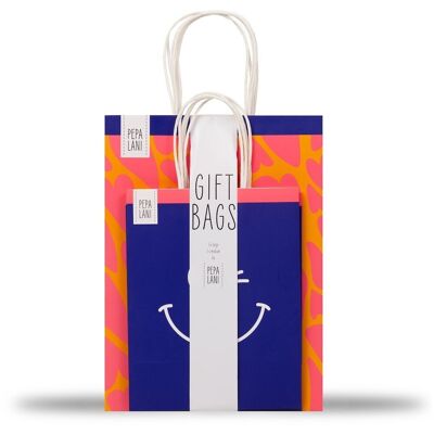 Set de bolsas de regalo Pepa Lani / 6 - Corazones naranja/rosa y Smiley azul